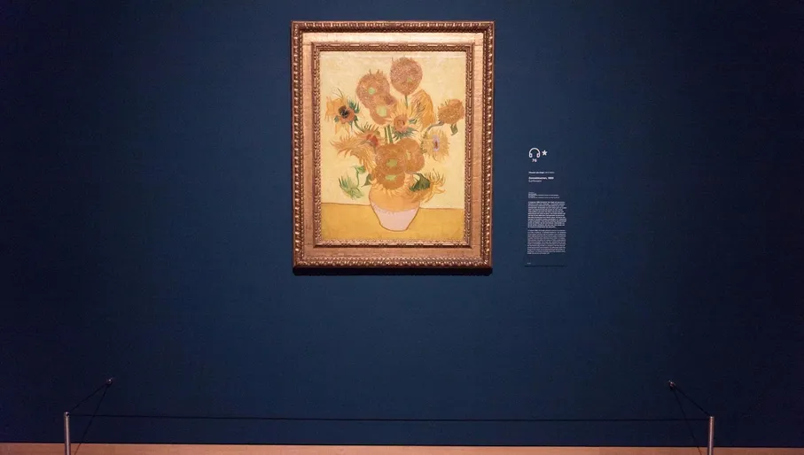 Iconic Van Gogh Sunflowers painting at the Van Gogh Museum, Amsterdam.