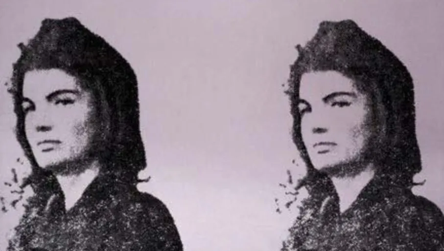 Andy Warhol's iconic black and white diptych silkscreen of Jacqueline Kennedy, a must-see pop art piece in Amsterdam.
